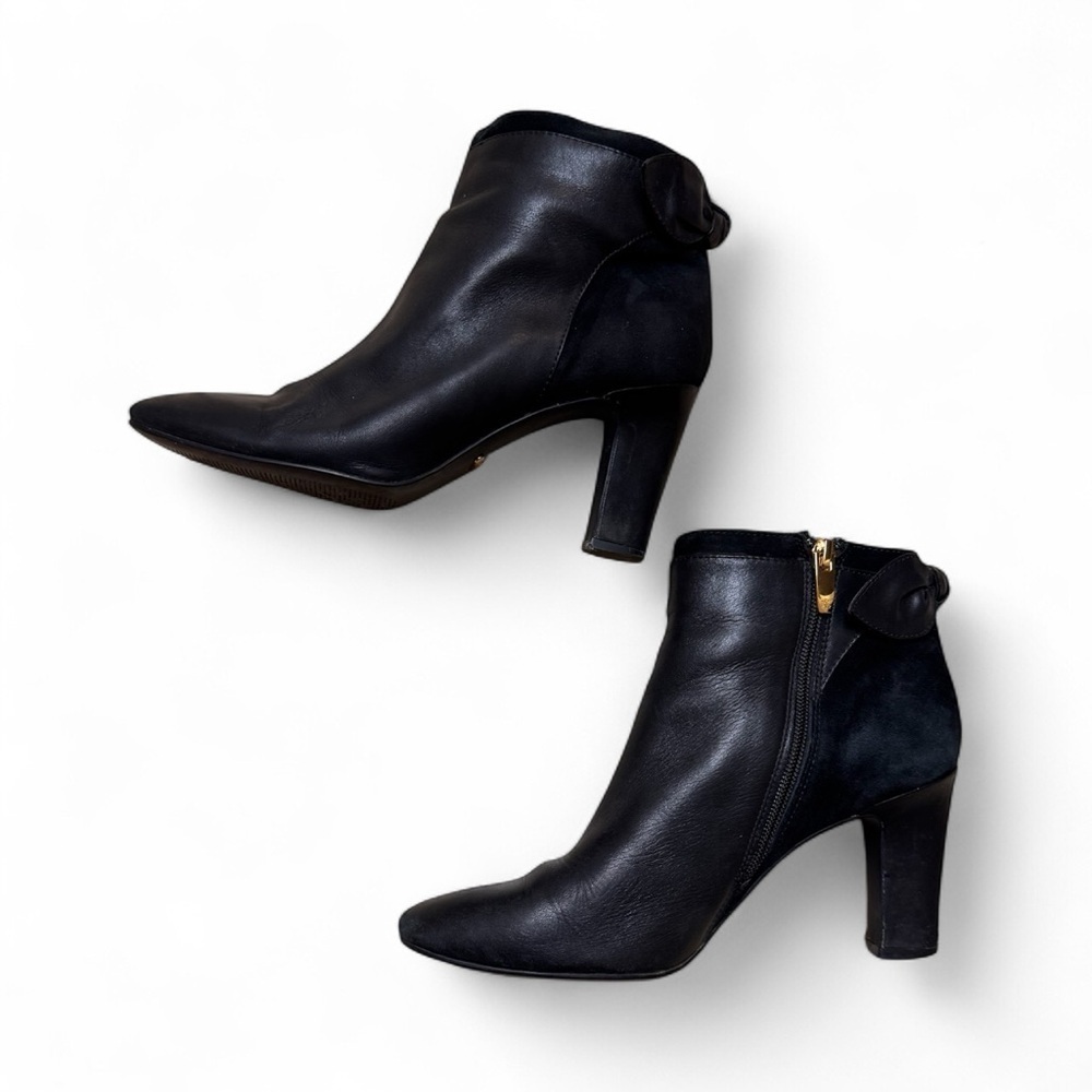 Lauren Ralph Lauren Women’s Black Leather Ankle Boots Bow Detail Size 8